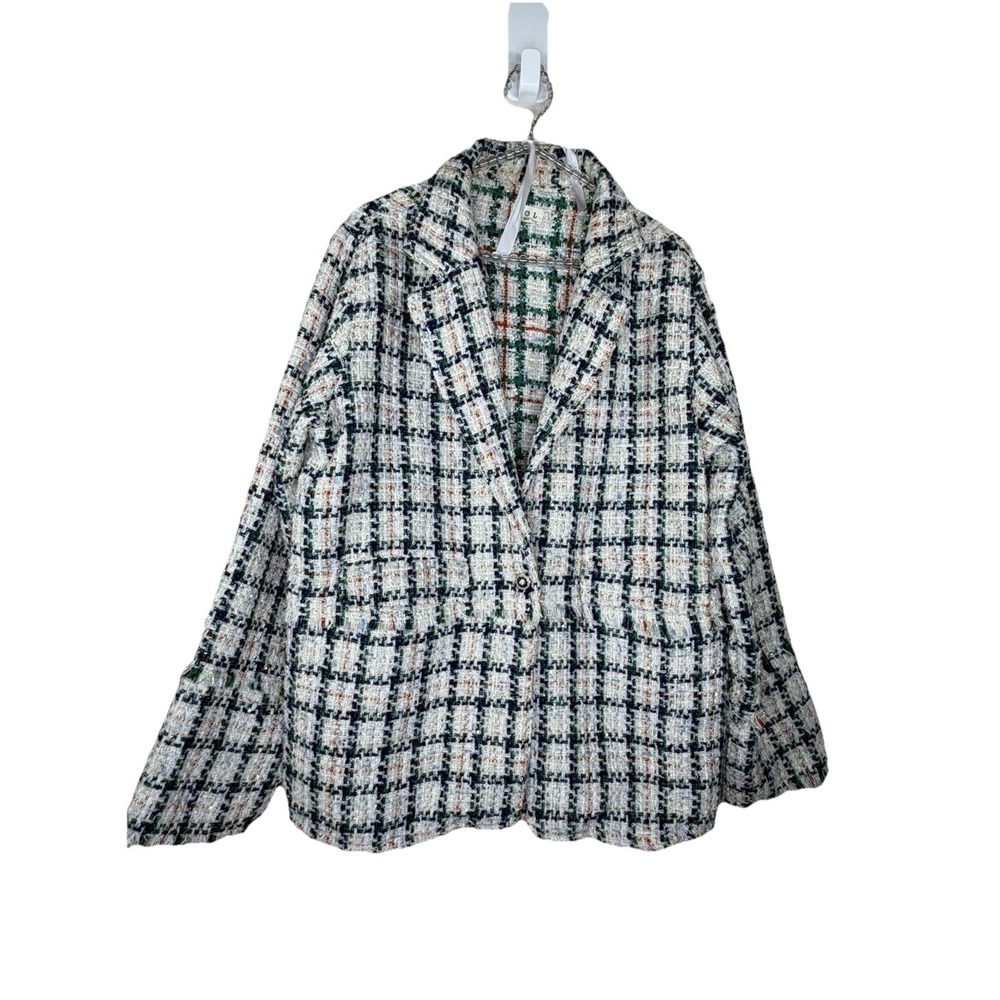 POL Women Oversized Tweed Jacket Blazer Sz M Chic Boutique Style Frayed Edges